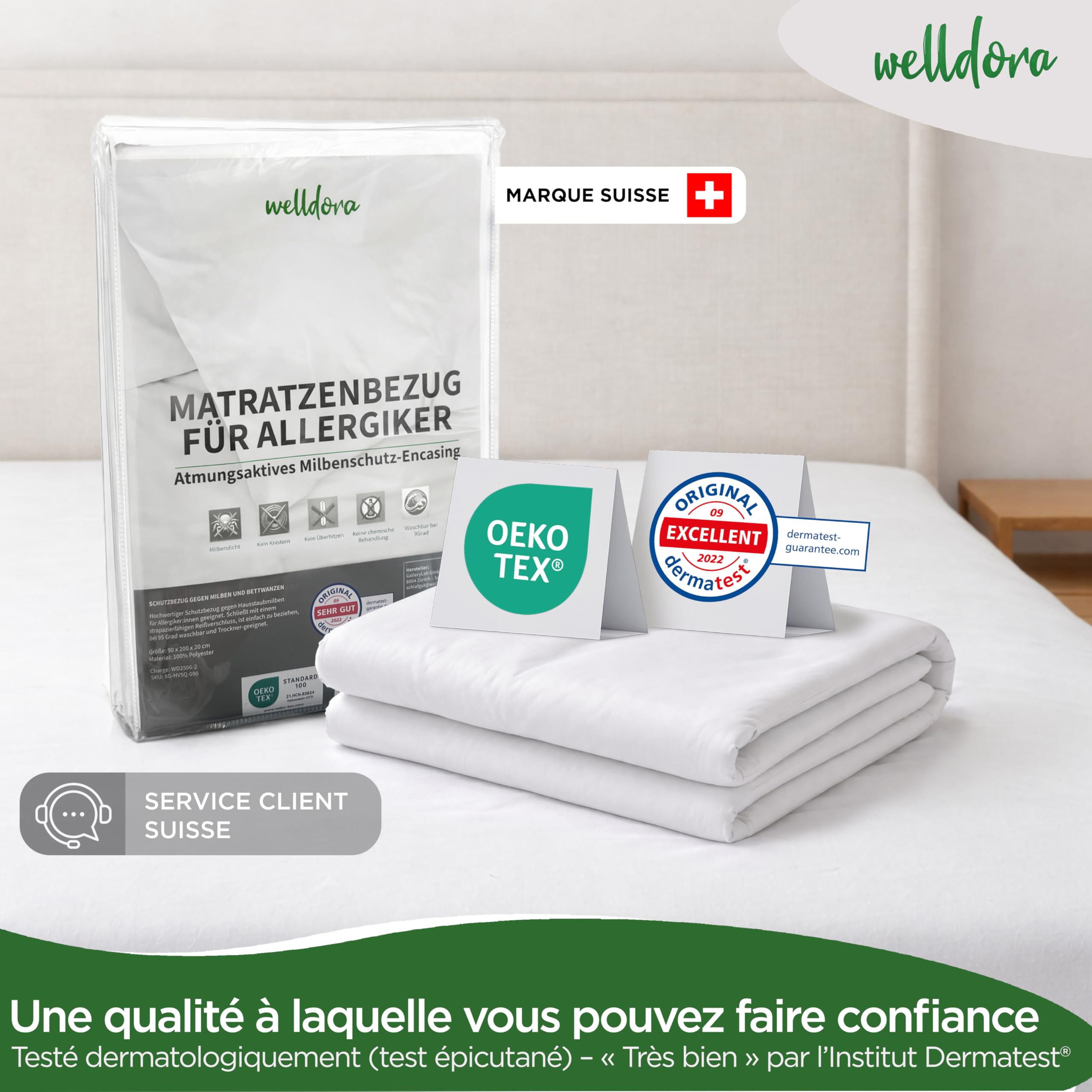 Welldora | Housse de Matelas Anti Acarien de Première Qualité 80 x 200 x 20 | Protège Matelas Anti Allergies Testé| Housse avec Fermeture Éclair | Linge de Lit pour Personnes Allergiques