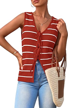 NALANISA Womens Sweater Vest Summer Tie Front Striped Cute Tank Tops Trendy 2026 Crochet Knit Beach Vacation Y2k Clothes