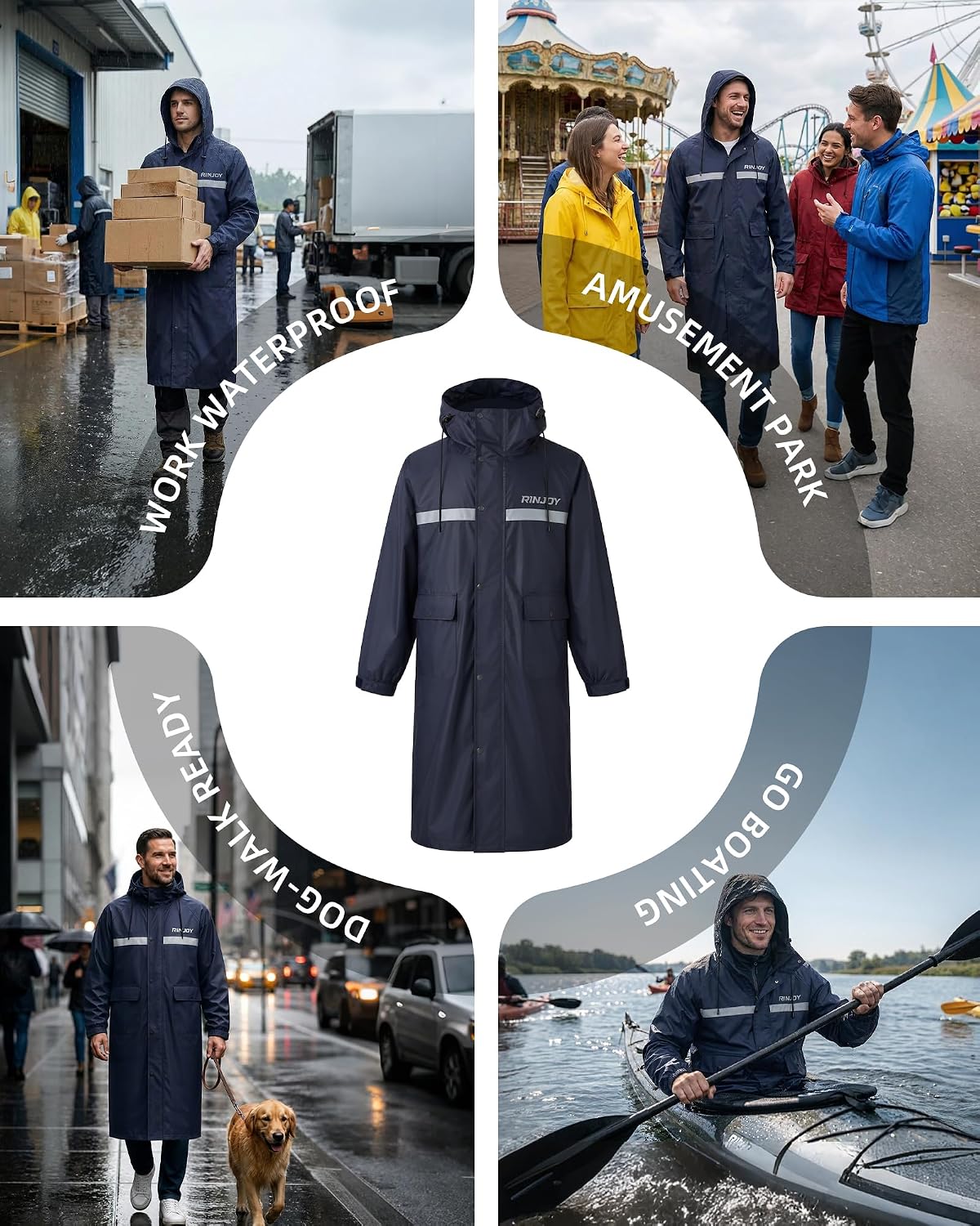 Waterproof Long Raincoat for Men Rain Jacket Poncho Reflective Lightweight for Heavy Rain Outdoor Work Daily Travel