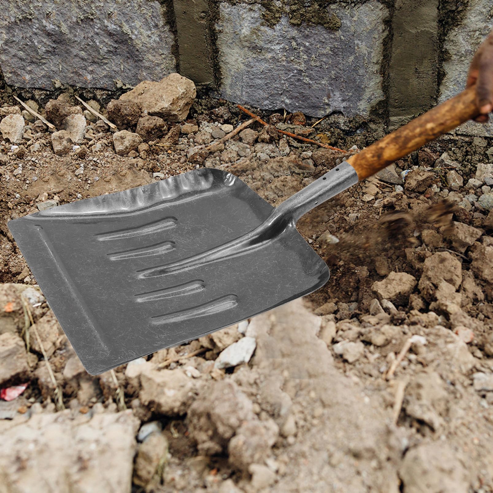 Pala Manuale da Giardino in Acciaio al Manganese Argento | Manico Ergonomico, Trapianto e Pulizia Letame, Rimozione Neve, Testa Piatta