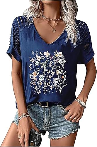Nashville Music City T-Shirt for Women Vintage Guitar Cutout V Neck Short Sleeve Country Concert Graphic Tees,