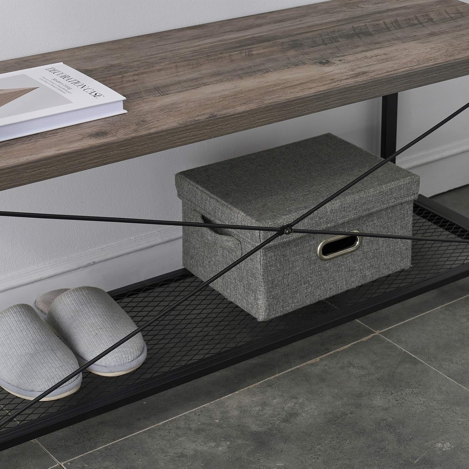 LIFUSTTG Farmhouse Hall Tree for Entryway, Wood and Metal Coat Rack with Shoe Bench, Storage Shelf Organizer, Accent Furniture with Metal Frame (47 Inch) : Home & Kitchen