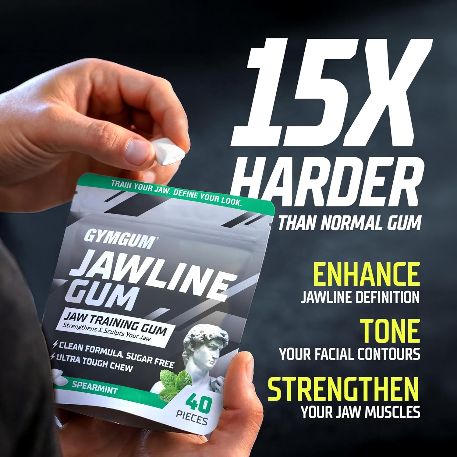 GYMGUM Jawline Gum Ultra Hard Chewing Gum | No Calories, No Sugar, No Artificial Sweeteners | Keto Friendly Mewing Gum for Jawline Training & Exerciser