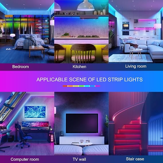 HBOWMDJIA 100ft Led Lights for Bedroom, Led Strip Lights Music Sync Corlor Changing, Led Light Strip with Remote & App Control RGB Strip, Led Lights for Room Dorm Home Classroom Ceiling Decor