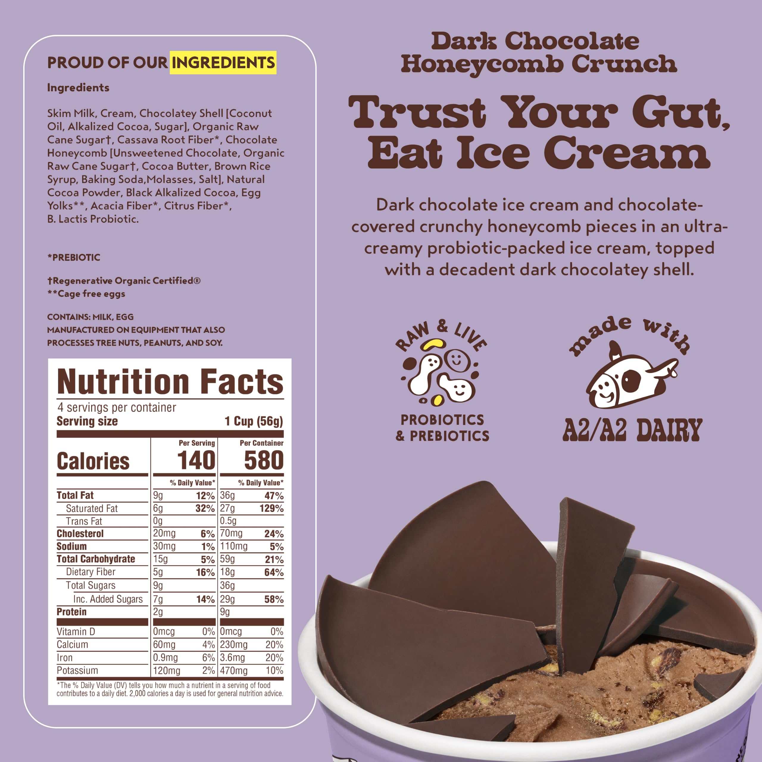 Alec's Culture Cup Dark Chocolate Honeycomb Probiotic Ice Cream, 4