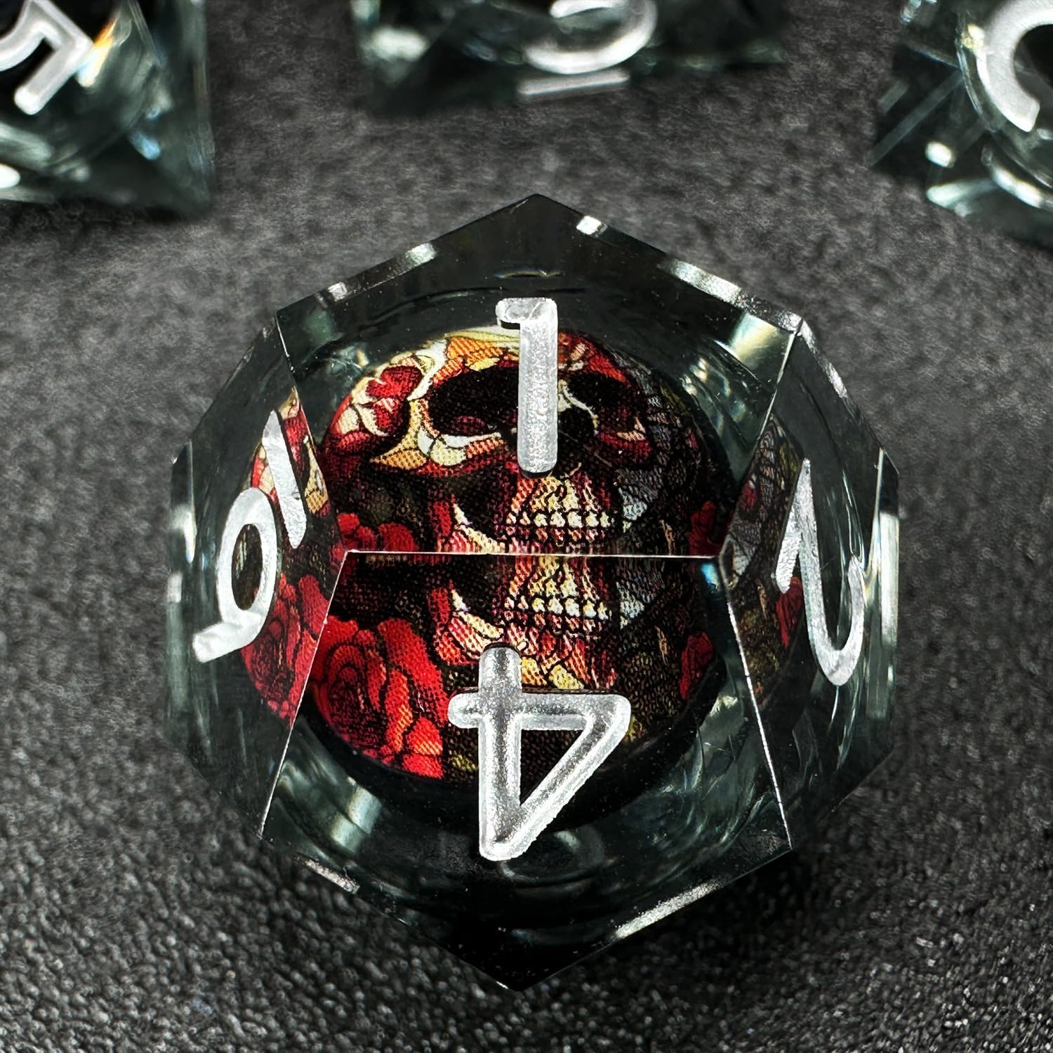 HAOMEJA Skull D&D Monster Resin Dice Set DND Skeleton 7 PCS Sharp Edges Dice with Gift Dragon Eye Bag Apply to Dungeons and Dragons Role Playing Game Gift (Skull C & Black)