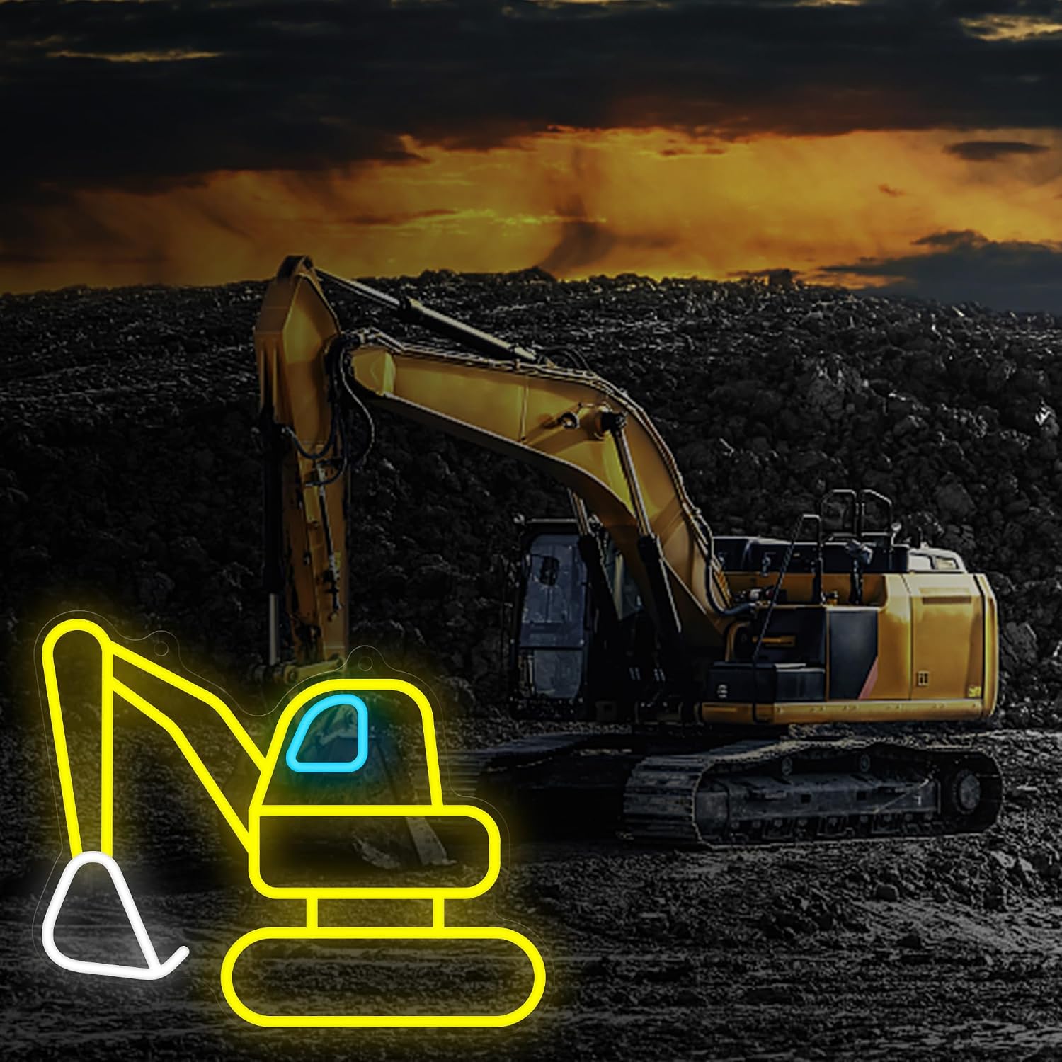 CoolGift Mart Excavator Neon Sign, Vibrant LED Light Decoration, Construction Decor for Boys Room, Bedroom, Playroom, Man Cave – Ideal Gift for Kids and Teens
