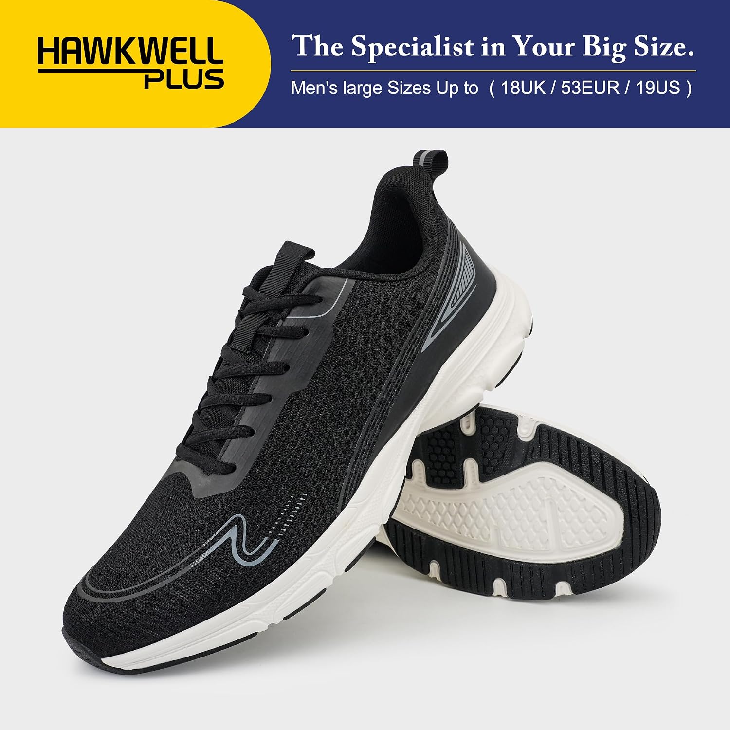 Hawkwell Plus Men's Big Size Road Running Shoes Walking Sneakers US Size 15 16 17 18 19