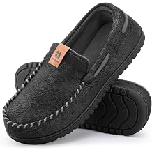 HomeTop Mens Suede Memory Foam Moccasin Slippers Warm Lining House Shoes | Indoor and Outdoor, Machine-washable, Gifts, Comfortable, Soft, Non-Slip, Faux Suede, Breathable