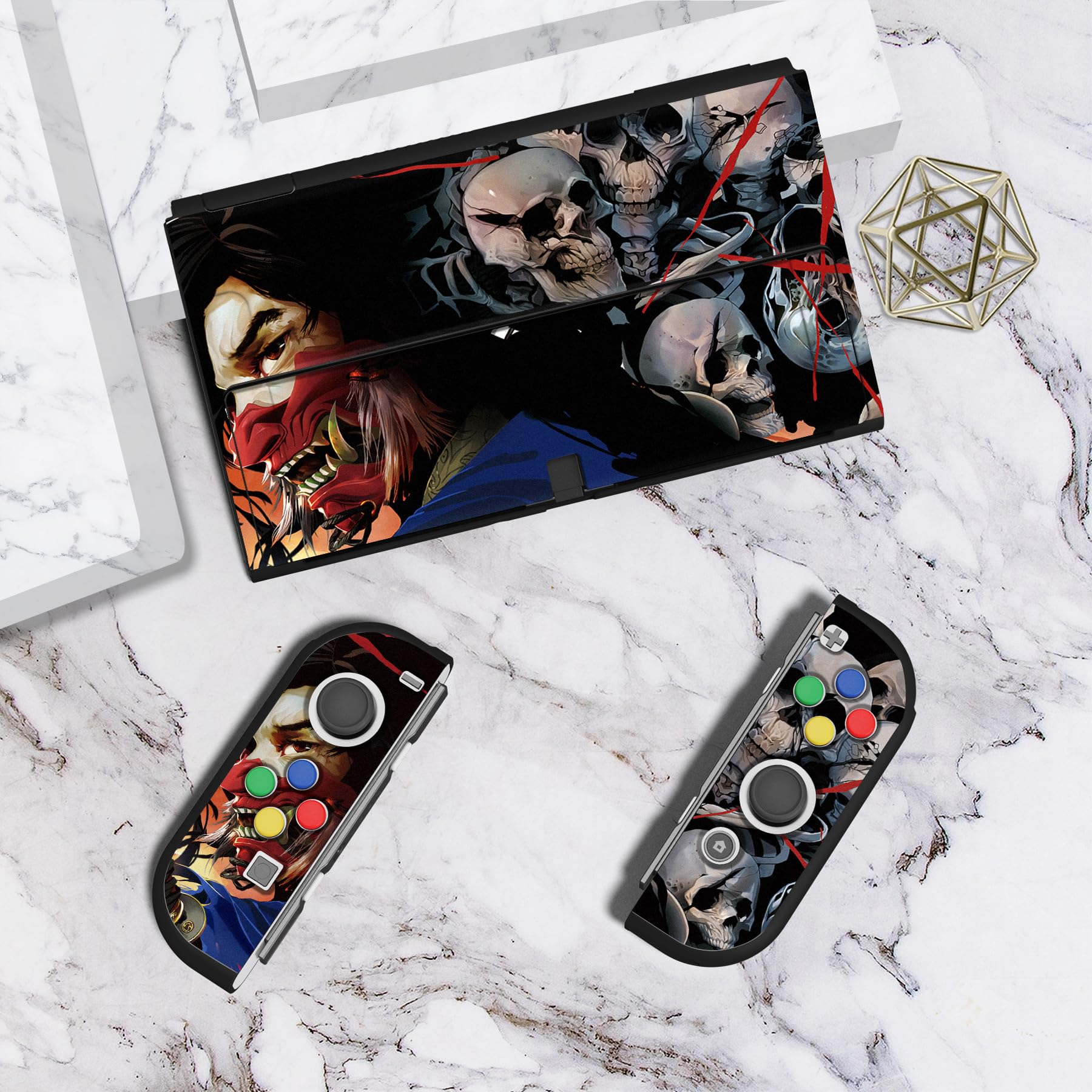 playvital Cover Custodia per Nintendo Switch OLED,Copertura Morbida TPU Protezione per Joycon Console con Copri Analogici/Tasti(ZealProtect)-Fantasma di Samurai