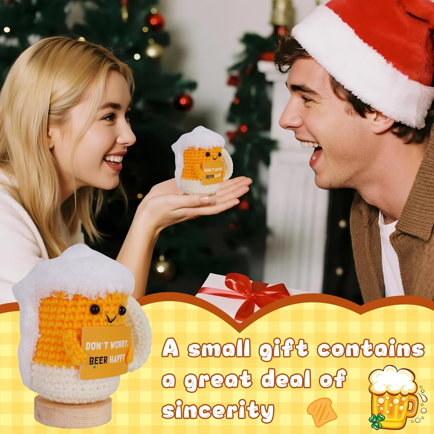 Emotional Support Crochet Gift Ideas: Funny for Couple Husband Boyfriend Birthday Gifts for Him 2Pcs Handmade Inspirational Support Gift with Positive Card - Image 7