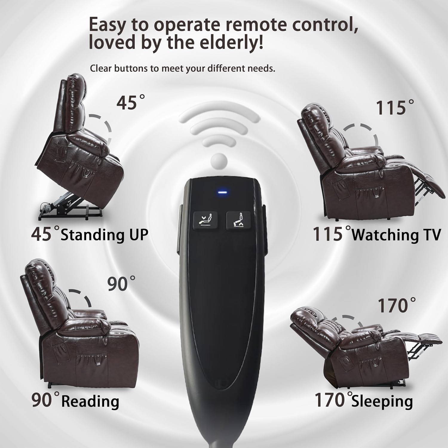 Lift Recliner for Big and Tall Seniors: 9688 High Density Foam Lift Chair with Heat and Vibration Massage, 2 Side Pockets, 2 Cup Holder, 2 Remote, OKIN Motor - Reddish Brown