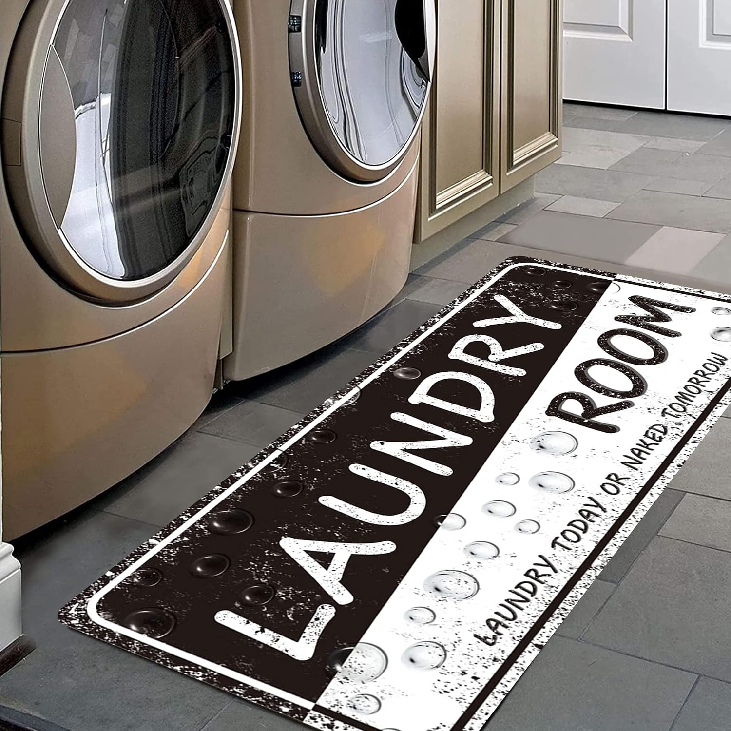 ABREEZE Laundry Room Rug Black Rug Vintage Laundry Room Runner Rug Laundry Floor Mat Durable Washhouse Mat Black Rug Non-Slip Doormat Farmhouse Rug 20x59Inch