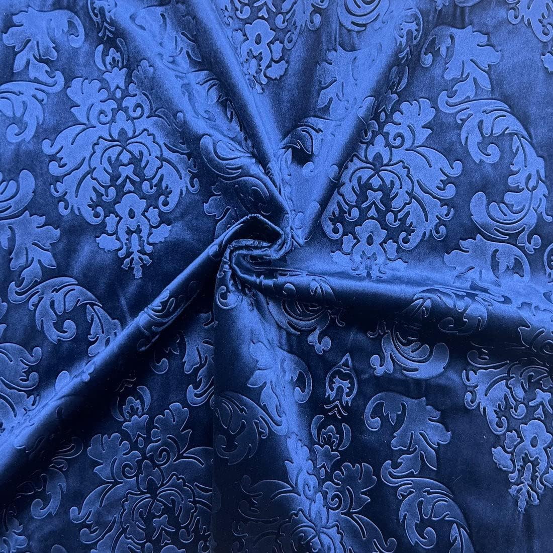 Royal Blue Damask Embossed Velvet Upholstery Drapery Fabric - Sold by The Yard - 55"
