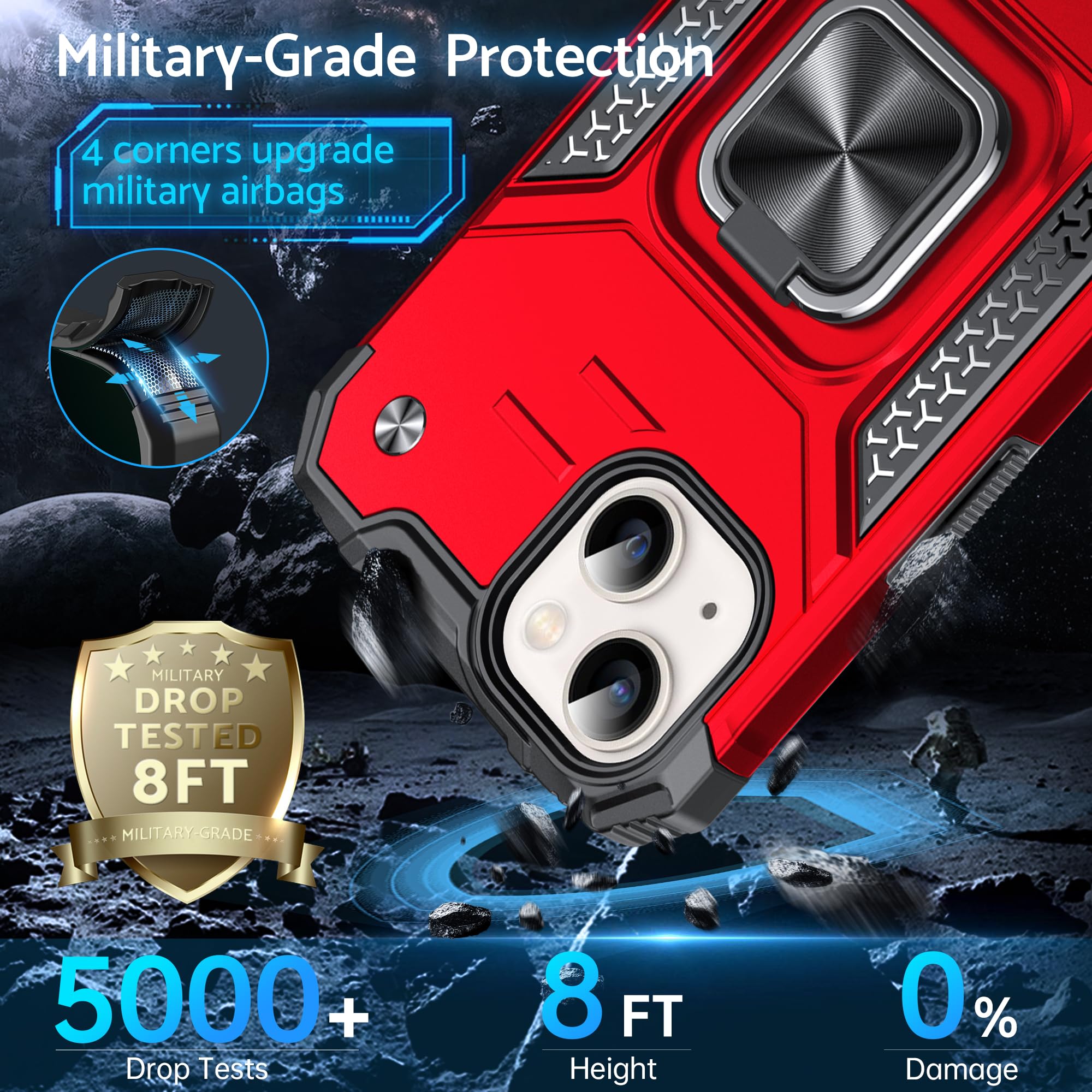 DASFOND Cover Compatibile con iPhone 15, Militare Rigida Armor Custodia con Anello Cavalletto [Supporto Magnetico], Antiurto Protettiva Case in Robusto TPU per iPhone 15 (6,1), Blu