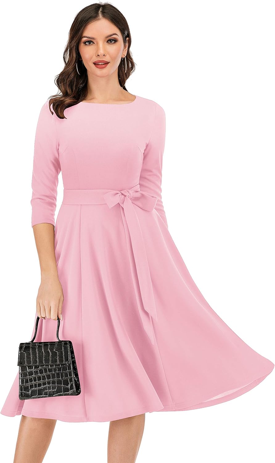 DRESSTELLS Cocktail Dresses for Women, Vintage Wedding Guest 3/4 Sleeves Formal Church Tea Dress - Image 2