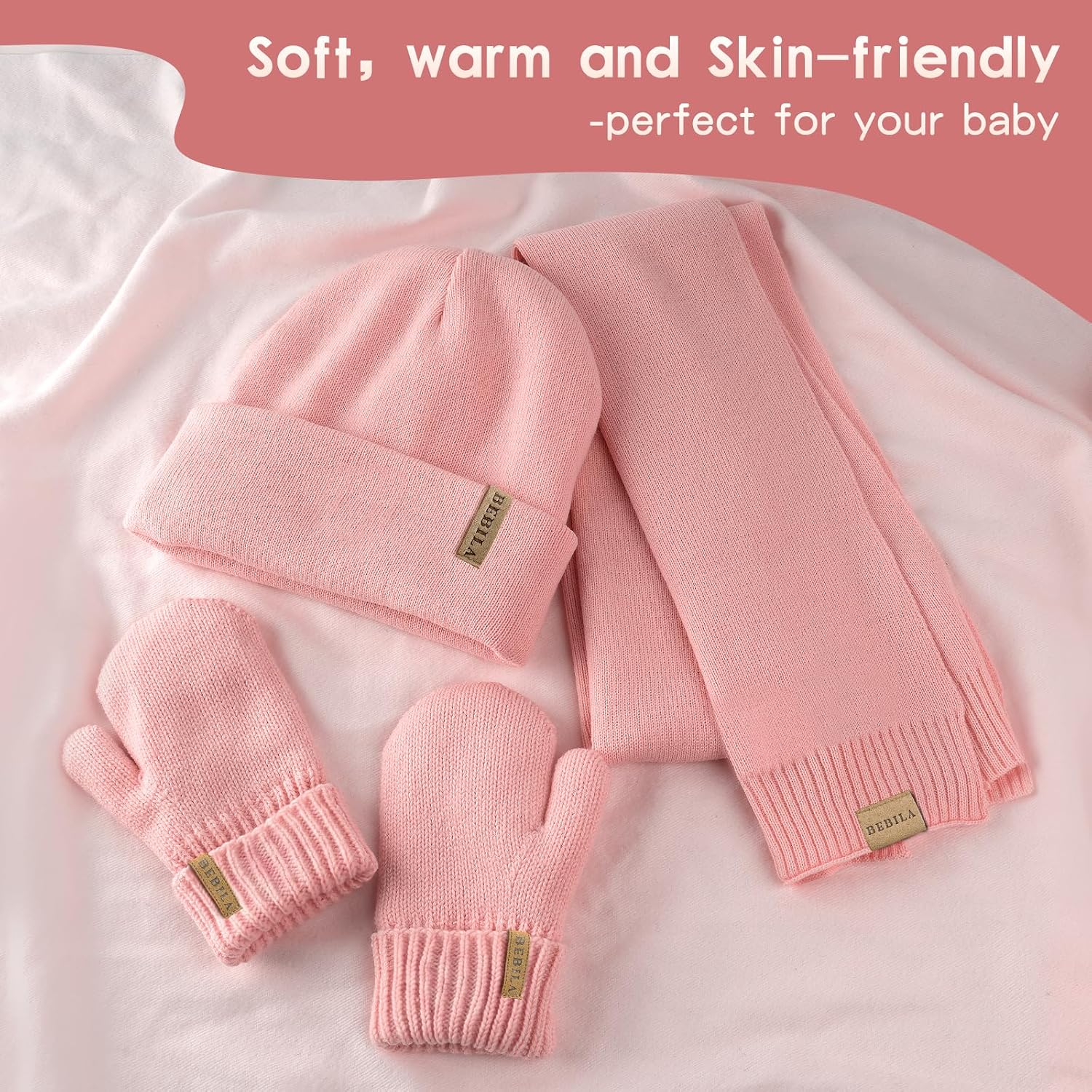 Baby Beanie Boys Winter Hat Gloves Girls Scarf Set Fleece Lined Knit