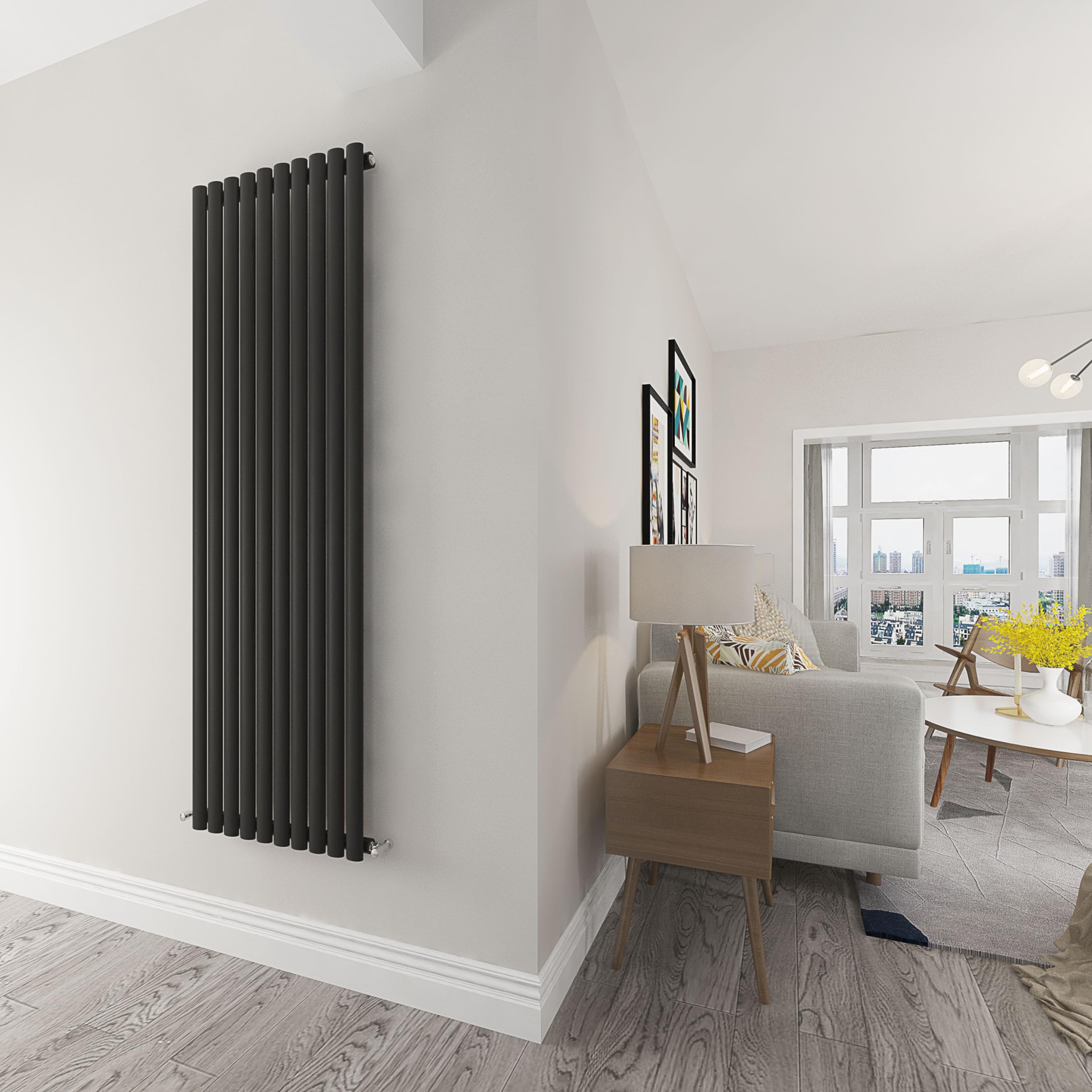 Black Oval Radiator Single Modern Central Heating Radiator Designer 1800x590mm Radiator โ image 1
