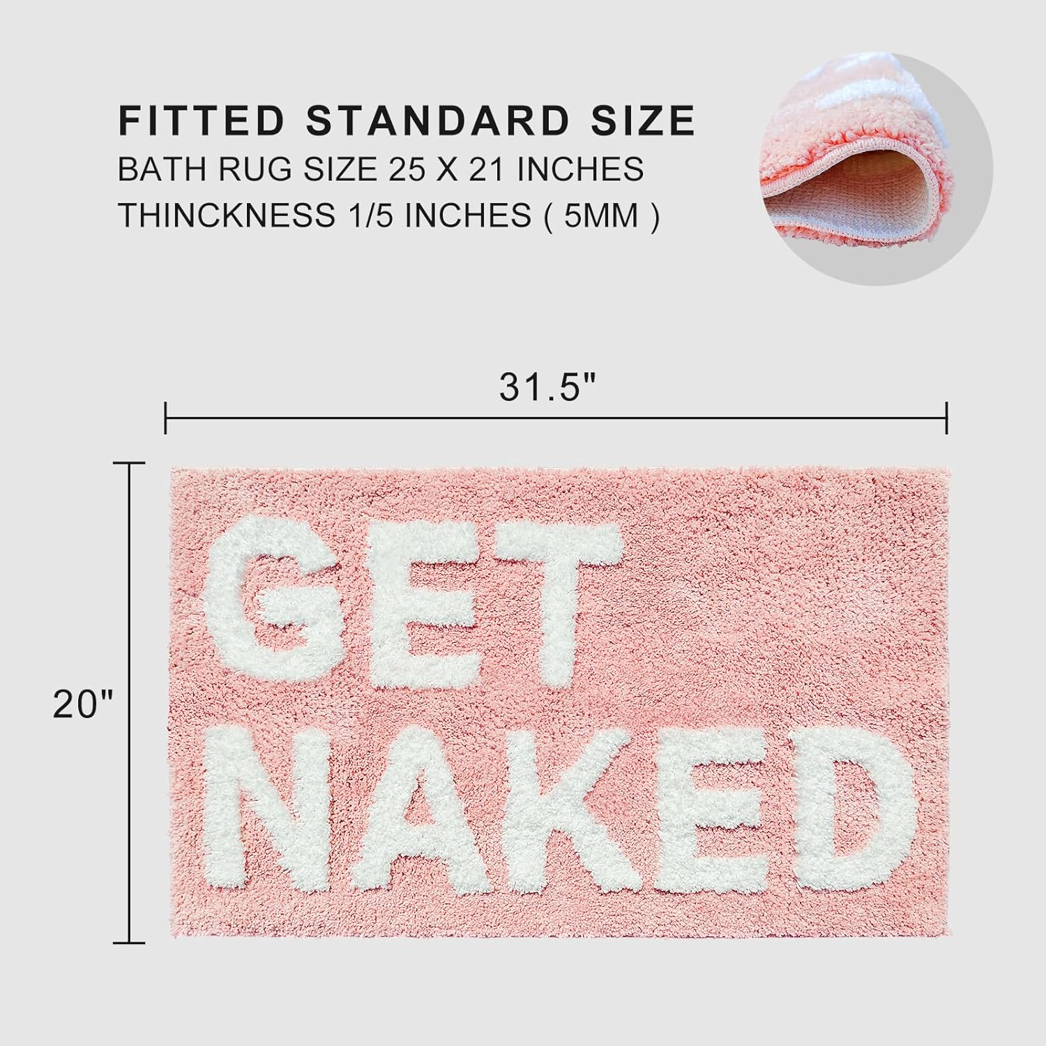 Get Naked Bath Mat, Cute Bedroom Rugs, Funny Pink Living Room Mat for Apartment Decor, Soft & Absorbent Plush Non-Slip Bottom Multi-Purpose Door Mat Home Carpets 31.5" x 20"