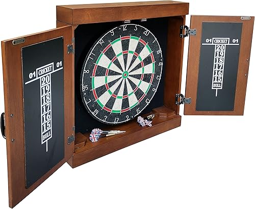 Miniatura 5 de Hathaway Farmington - Juego de diana de dardos y gabinete, incluye diana de 18 pulgadas, dardos de punta de acero, marcadores de tiza, perfecto para