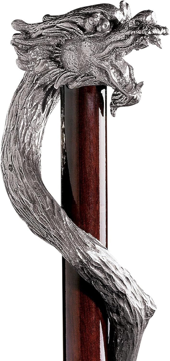 Design Toscano Staff of St. George Dragon Walking Stick, 35 Inch, Pewter Handle and Hardwood Cane, Silver : Clothing, Shoes & Jewelry