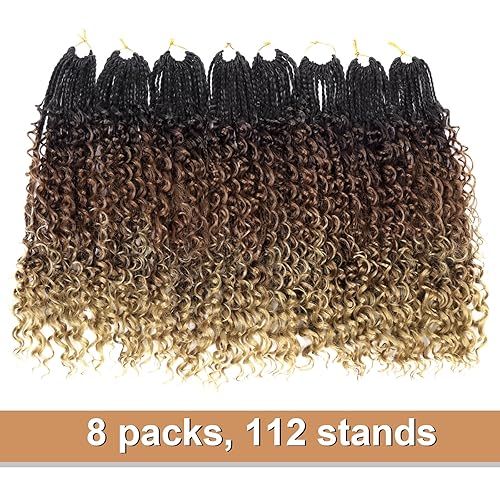 Vista 80 de Goddess Box Braids Crochet Hair With Curly Ends 18 Inch Bohomian Box Braids Crochet Braids 8 Packs 3X Crochet Braids Synthetic Braiding Hair 1B-4-30