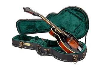 Crossrock F-style Mandolin Hardshell Case, Vintage Hardware, Sponge Lining, Metal Feet, Storage Space-Black CRW520MFBK
