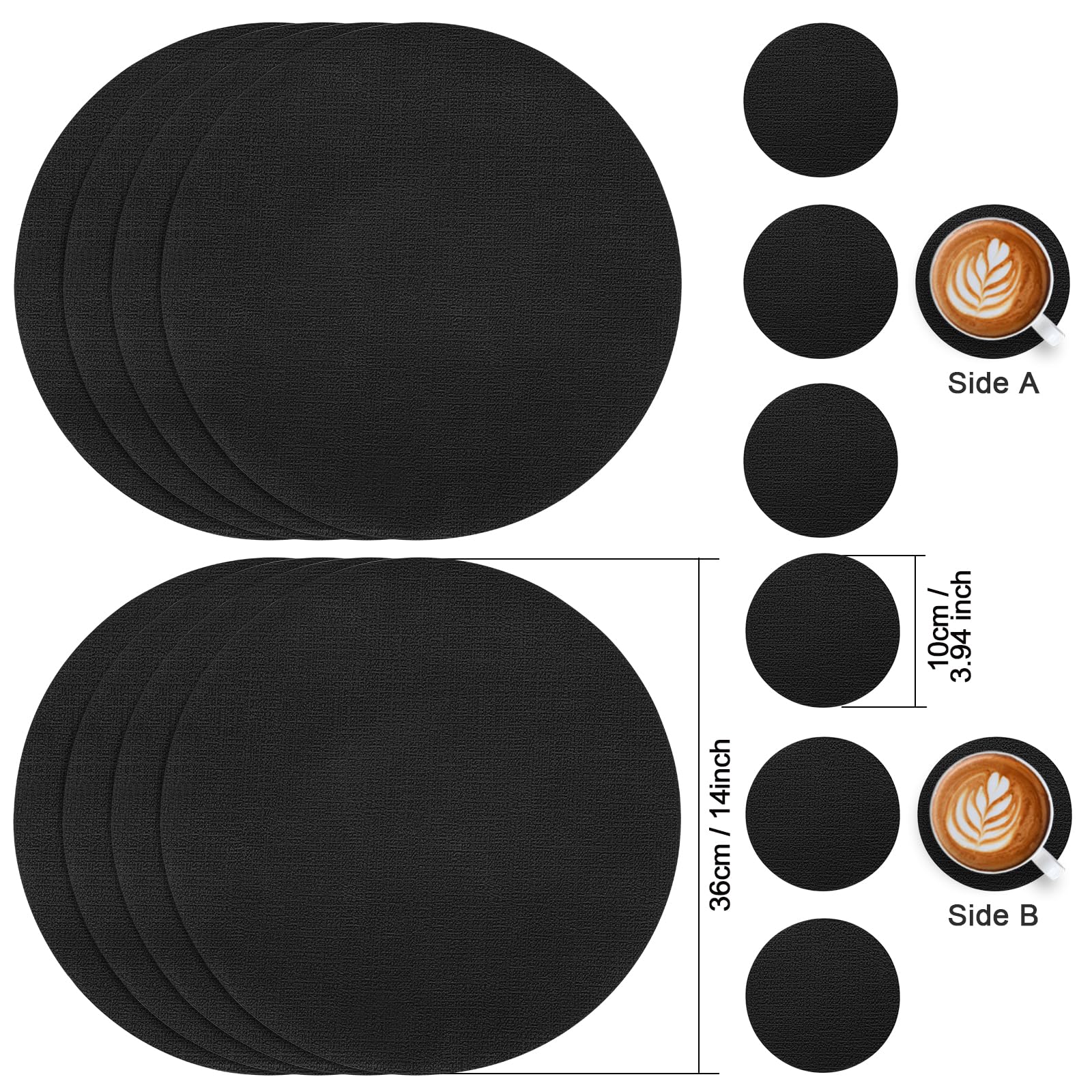 Myir JUN Tovagliette In Pelle E Sottobicchieri Set, Bifacciale Antiscivolo Impermeabile Tovaglietta Plastica Lavabili Tovaglietta Tovagliette Americana (Grigio Giallo, Set Di 6 - 11