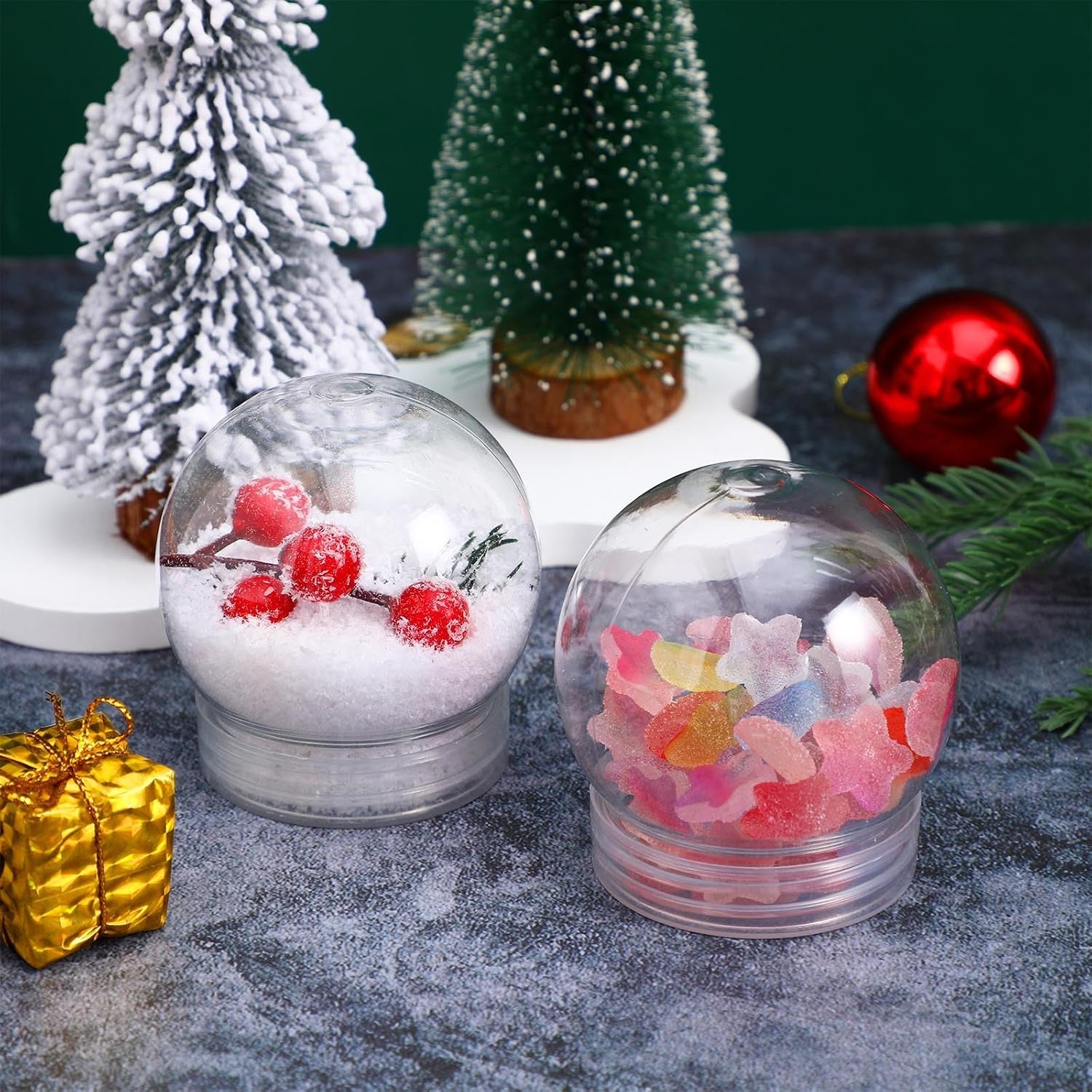 Ipetboom Clear Plastic Snow Globe - 20pcs 2.8in Fillable Water Globes with 2.2in Screw Off Cap - Reusable Snowball Accessories Kit for Xmas DIY Crafts Projects Decoration