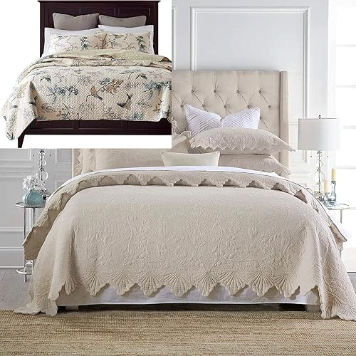 Brandream Juego de edredón beige de 6 piezas, tamaño Queen, King, color beige, juego de edredón de lujo para casa de campo, juego de colchas