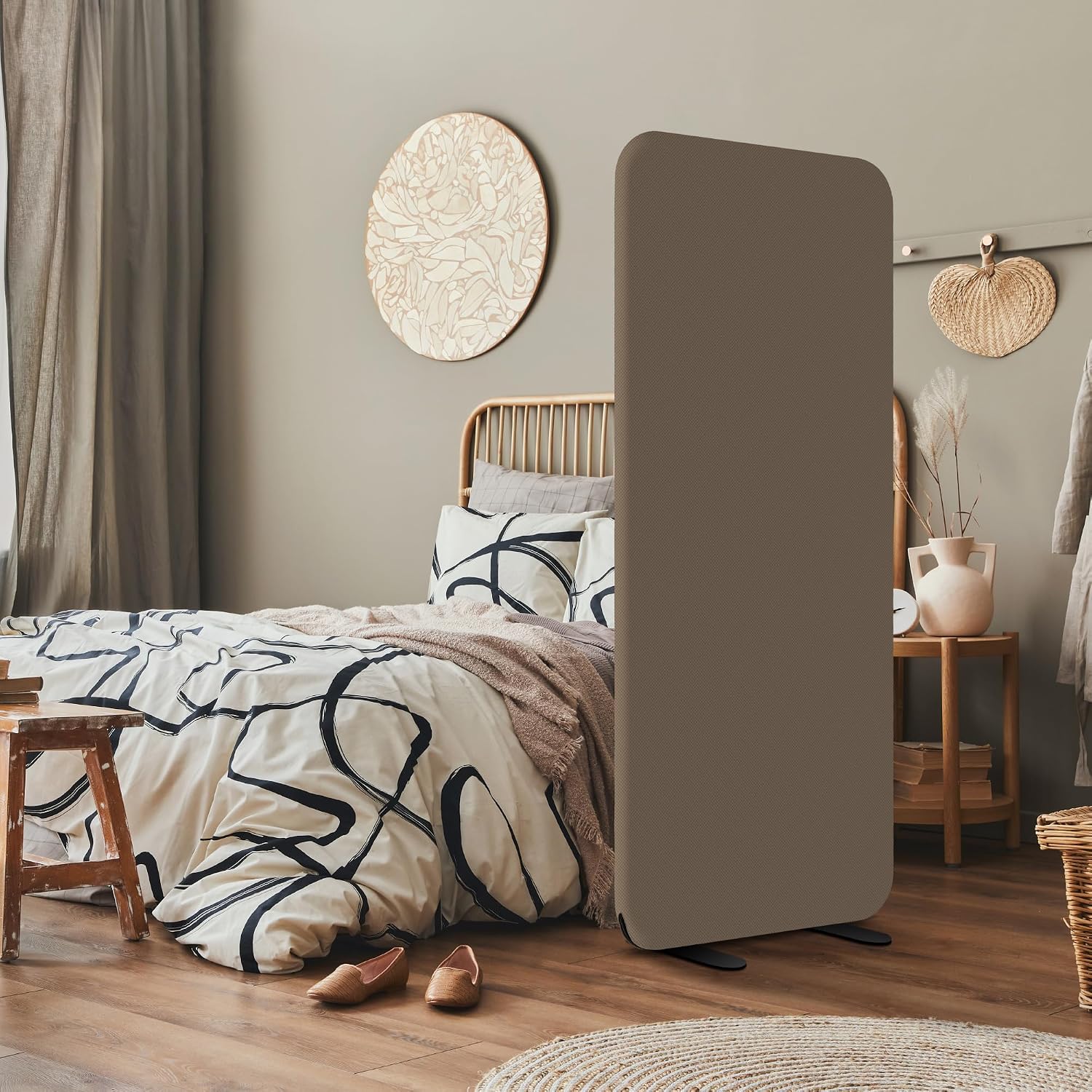 DECOLAB Standing Room Divider, Portable Separation Panel for 29"x65", Rock | Privacy Partition. For Home, Studio, Classroom, Resraurant, Office. Scratch Resistance. Breathable Fabric.