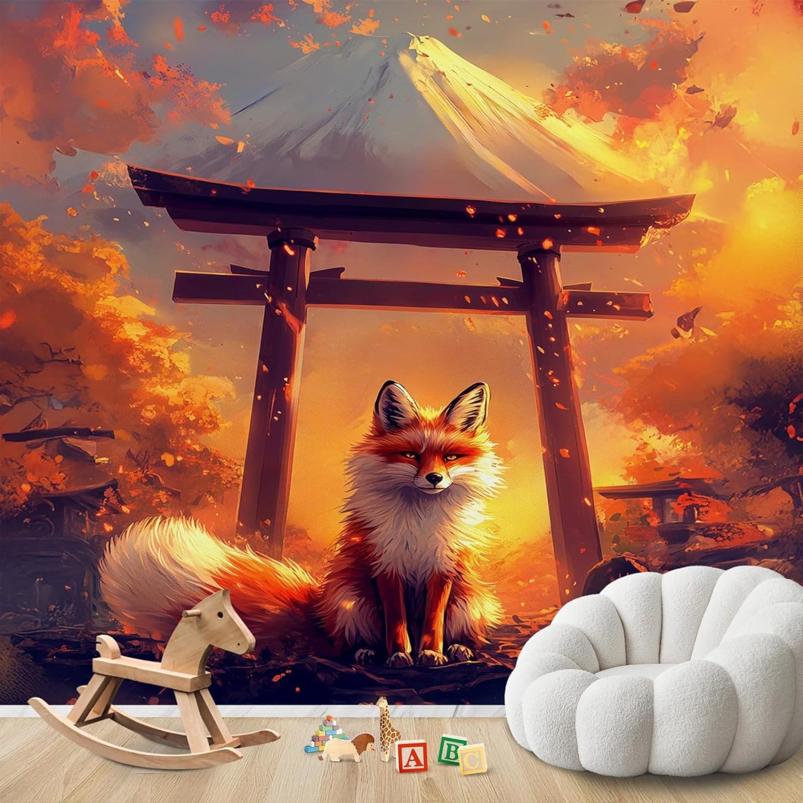 Papier peint photo renard pour transformer un mur blanc de salon ou chambre