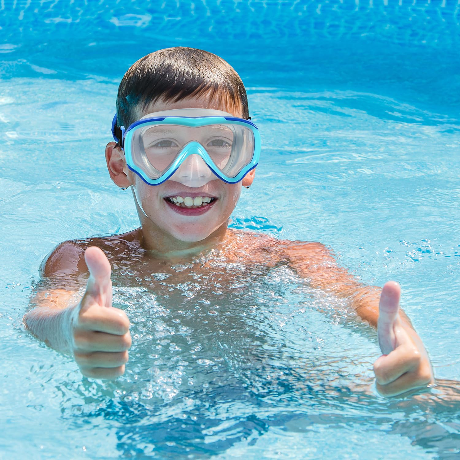 Schwimmbrille Kinder 6–14, Tauchmaske, kein Verheddern, Nasenschutz für JR/Jugendliche