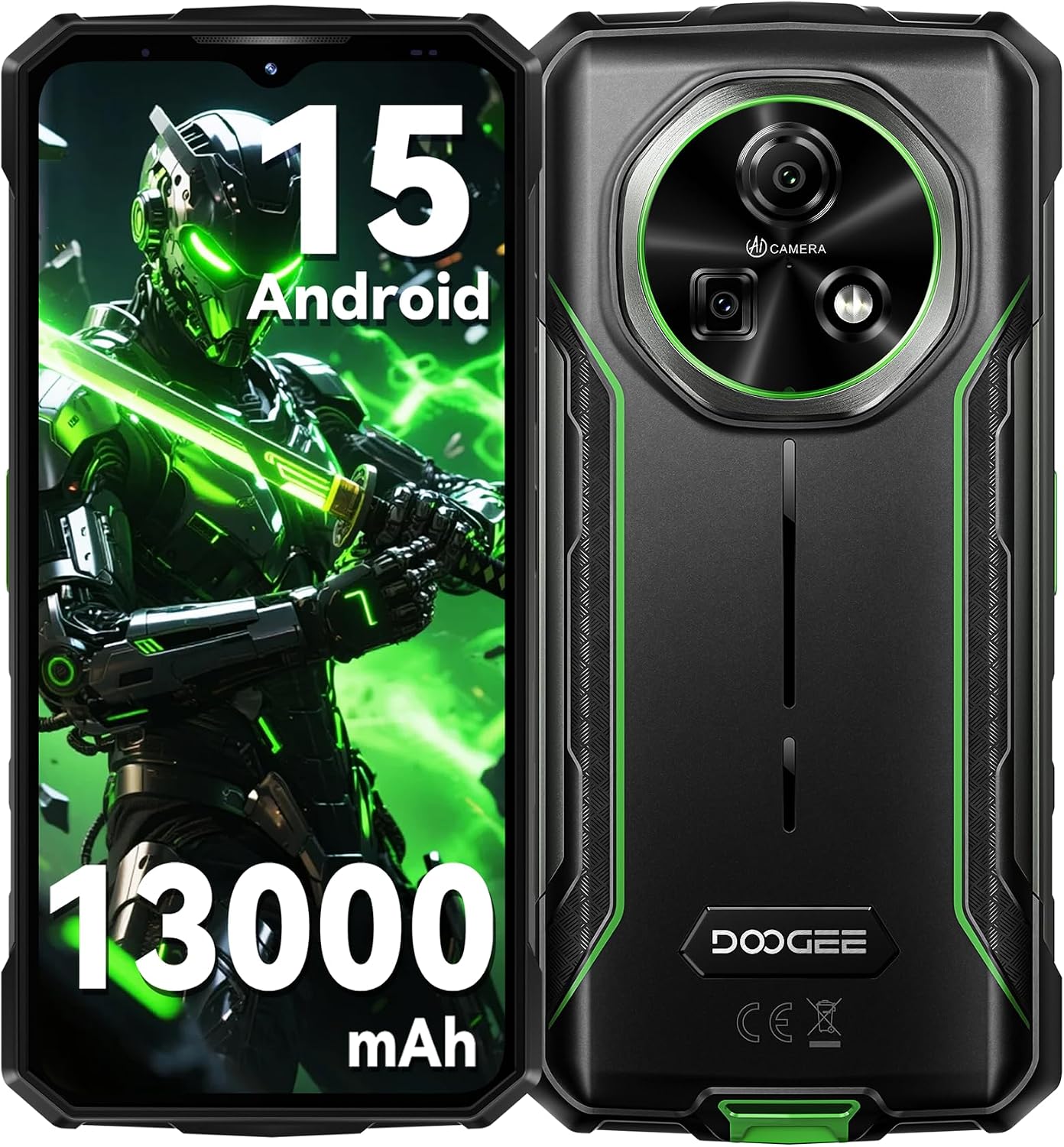 FIRE 5 Rugged Phone Unlocked, 13000mAh Battery, 6.6" Display, Android 15