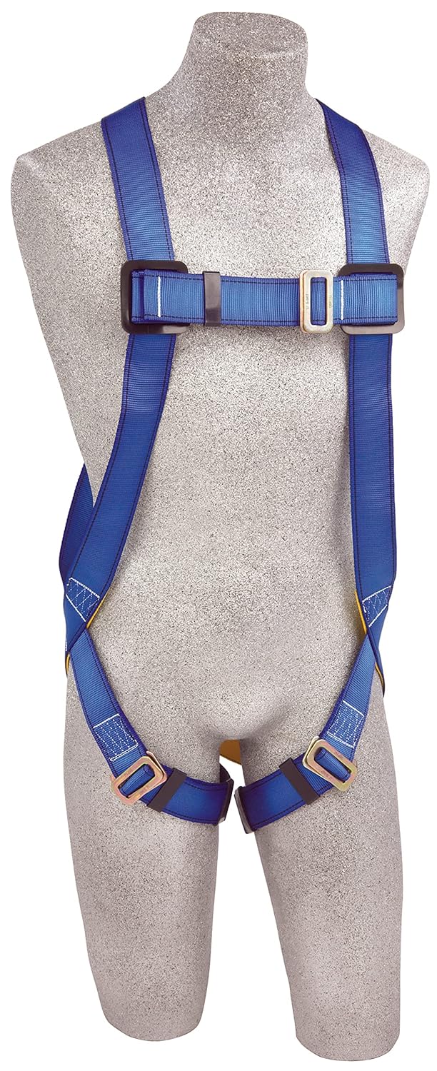 3M Protecta First AB17510 Fall Protection Full Body 3-Point Adjustment Harness, Back D-ring, Universal, Pass-Thru Buckle Legs, 310# Capacity, Blue