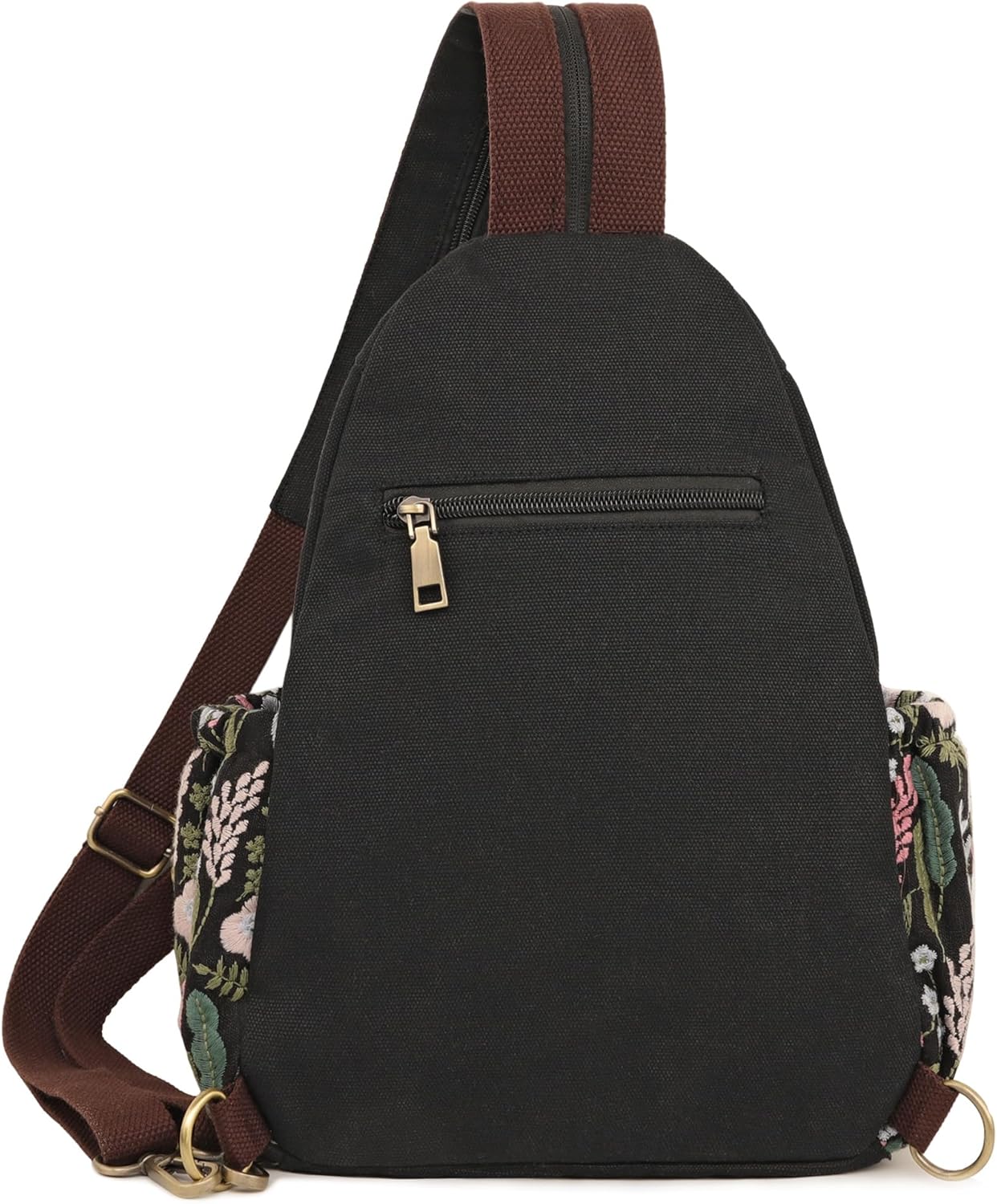 SILKAREA Boho Embroidered Sling Backpack for Women Canvas Travel Chest Bag Flowers Multi-purpose Backpack Purse Shoulder Bag(Embroidered Black)