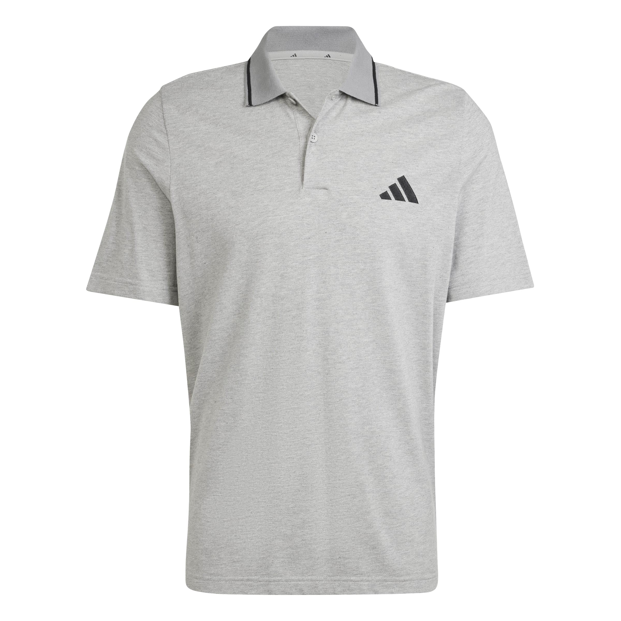 adidas Men's Essentials Small Logo Pique Polo Shirt, Medium Grey Heather/Black, L