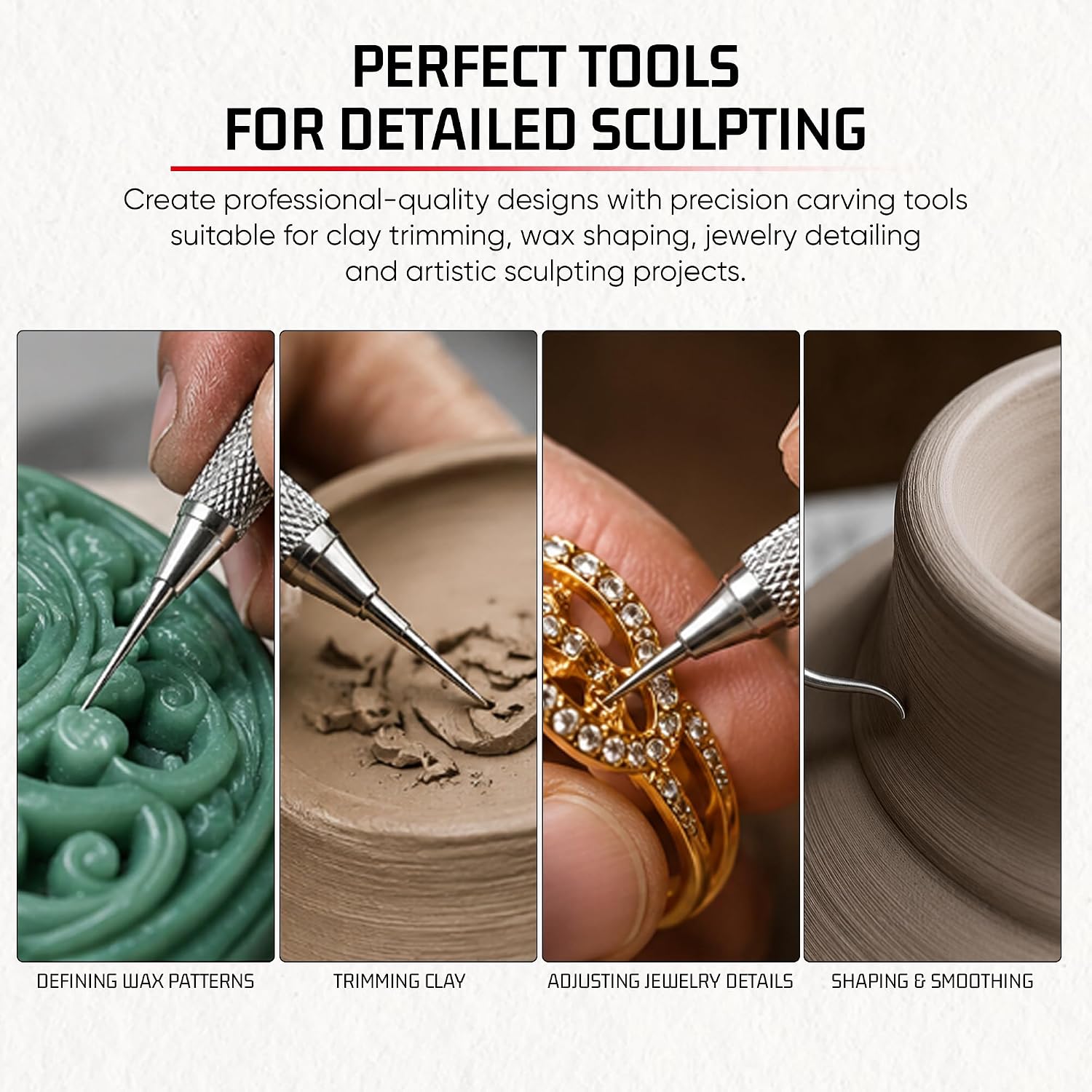 Rahish Tools Stainless Steel Wax Carver Tool Set, Double Ended Complete Carving Kit with Textured Grip for DIY, Clay, Dental Wax, Jewelry, Sculpting, Modeling, Pottery & Fine Detailing Works - 12 pcs