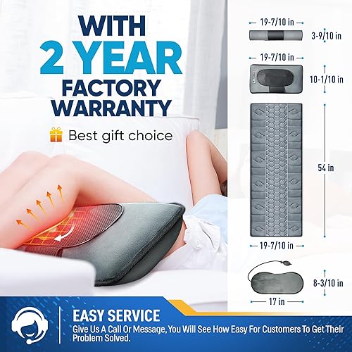 Miniatura 7 de Kitvance Alfombrilla de masaje, almohadilla de masaje vibrante de cuerpo completo con almohada de masaje de cuello Shiatsu desmontable, 10 motores