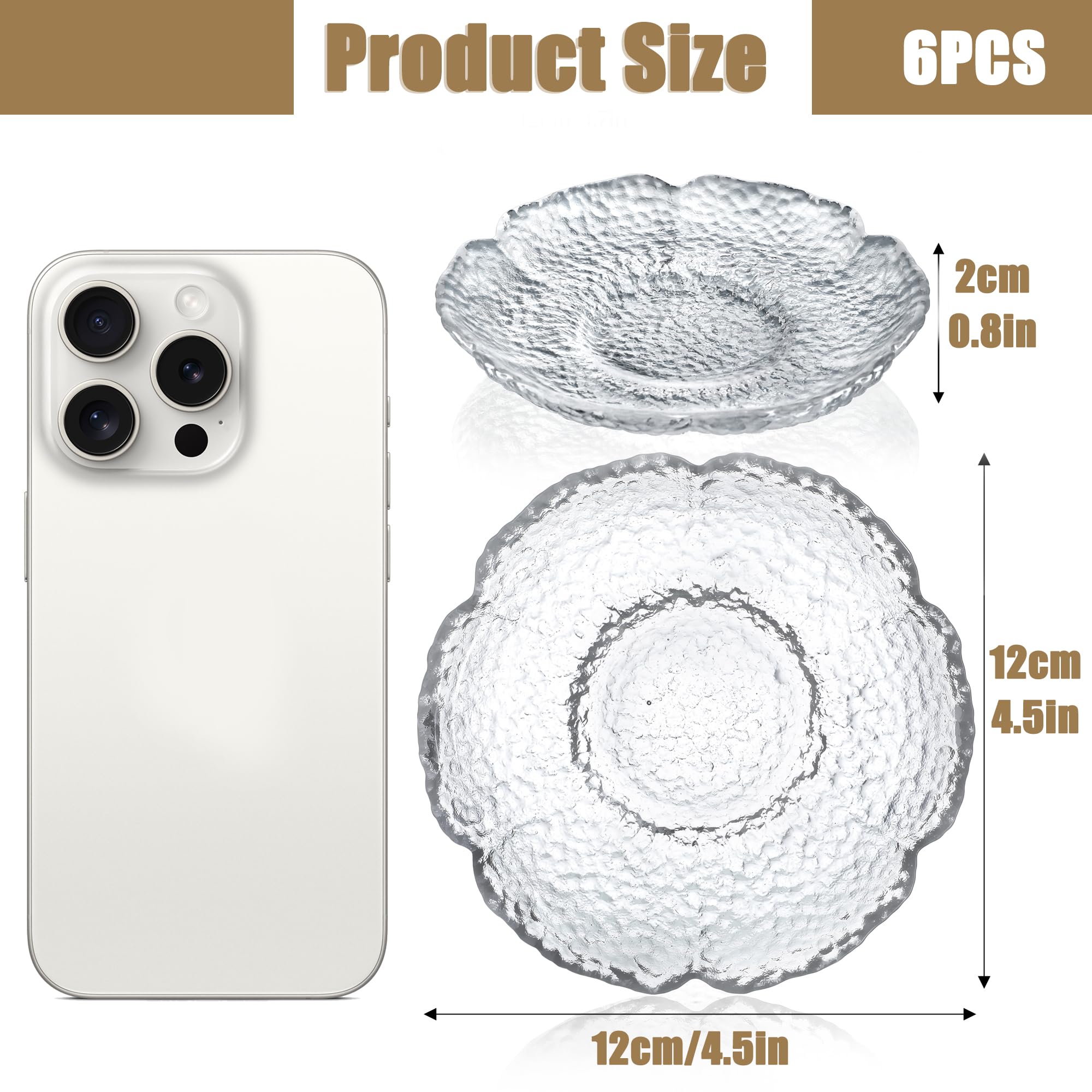 KANPURA 6 Pcs Clear Glass Salad Plates, 4.5 Inch Crystal Dessert