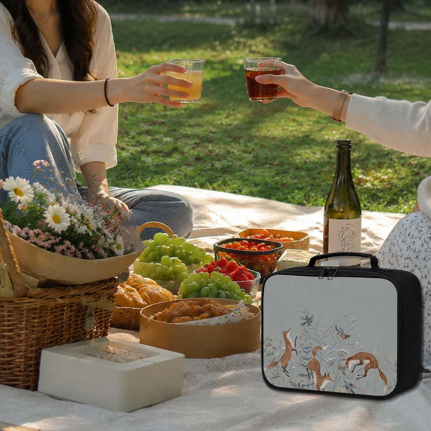 Fox Bird Floral Lunch Box Bag Insulated Lunchbox for Women image 2