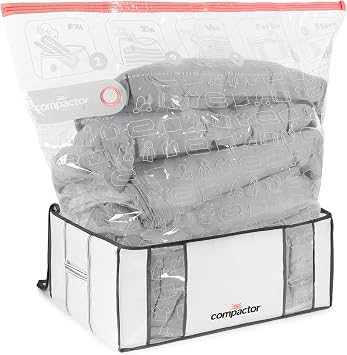 Compactor Vacuum Storage Bag with Semi-Rigid Box, Closet Organizer, Vacuum Seal Bags for Clothing and Bedding, Fits All Vacuum and Nozzle Types, 210L, White, XXL
