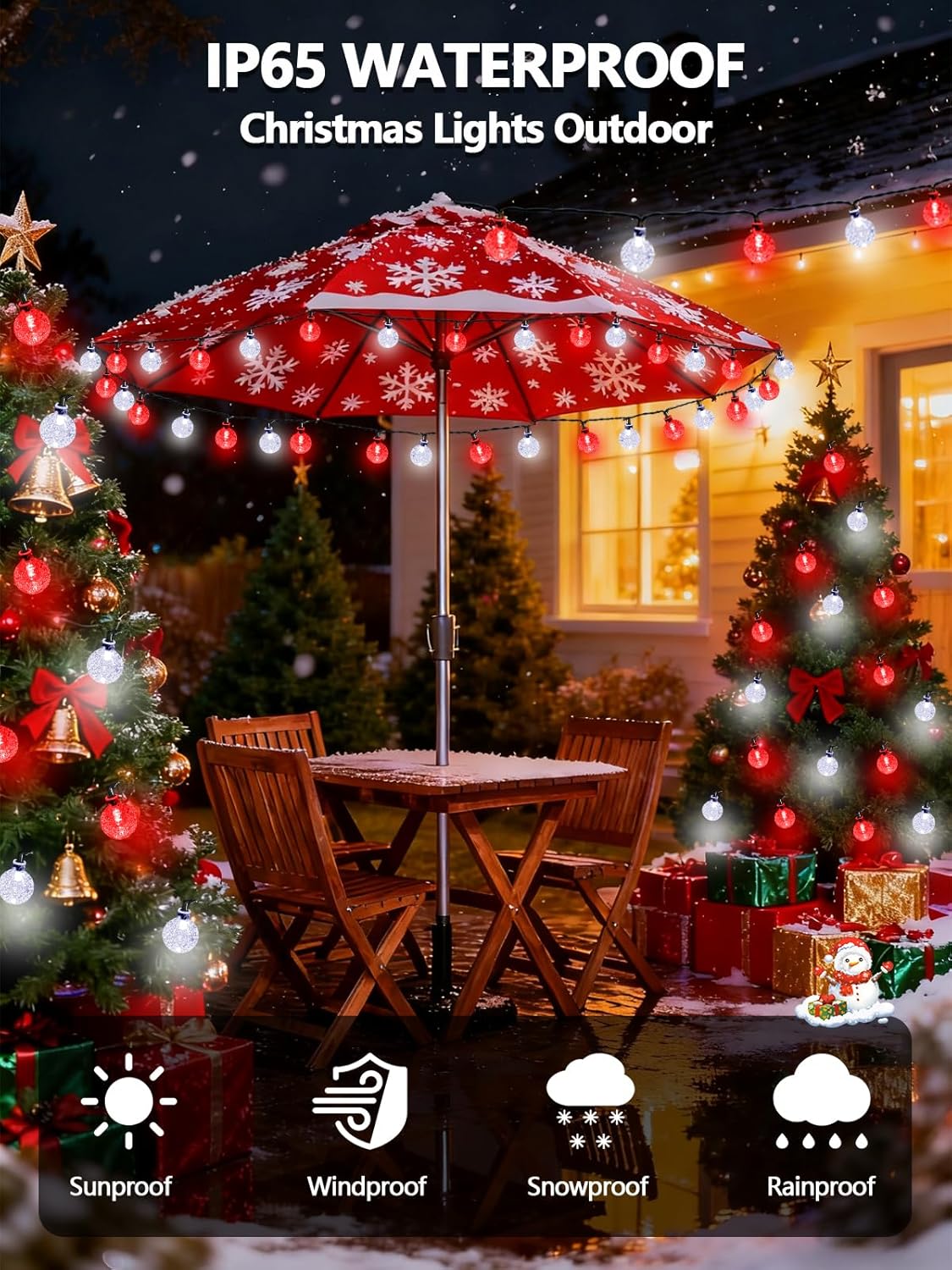 Red and White Solar Christmas String Lights, 2-Pack Total 100 LED 64FT Crystal Globe Solar Lights Outdoor Waterproof, Christmas Decorations with 8 Lighting Modes for Xmas Tree Wedding Patio Party