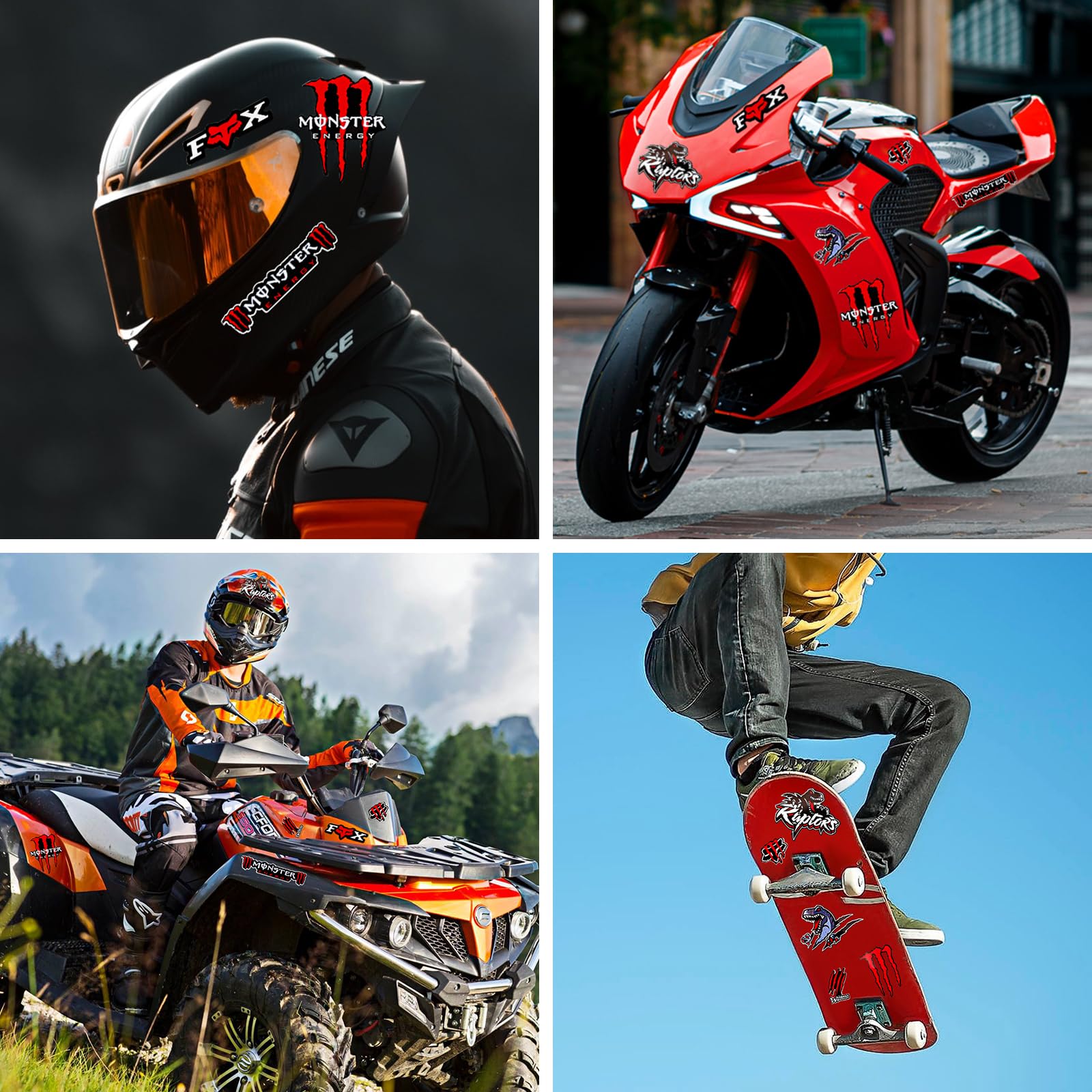 Autocollants Réfléchissants Griffes De Monstre – Pour Casque Moto, Véhicule, Skate (Set-01, Imperméable)
