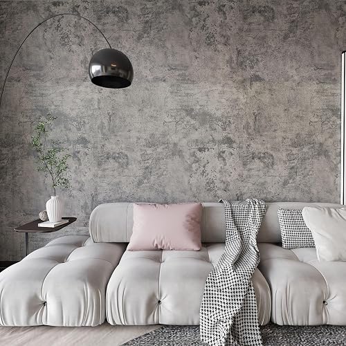BAYYA Concrete Wallpaper Peel and Stick Grey Cement Contact Paper Industrial Style Self Adhesive Waterproof Removable Decorative Wall Covering Vinyl Film Furniture Stickers for Floor Wall Cabinets