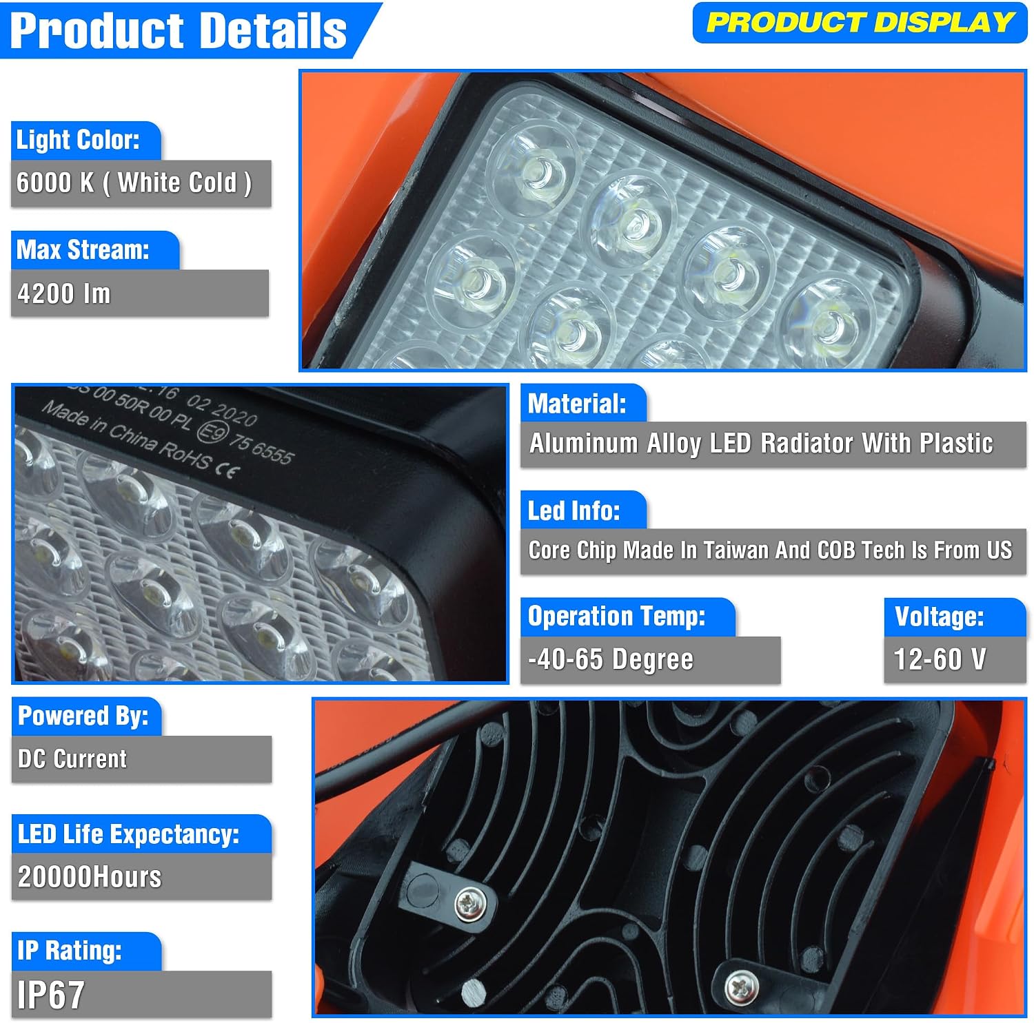 Dirt Bike Headlight,LED Enduro Pit Bike Light Kit Universal For Most Dirt Pit Bike Motorcycle EXC SXF Orange