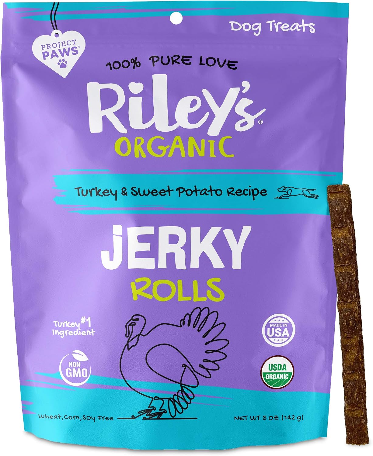 Riley's Organic Dog Jerky Treats - Dog Training Treats - Organic - Soft Jerky Treats for Dogs - Easy Snap Rolls for Any Size Dog (Turkey…