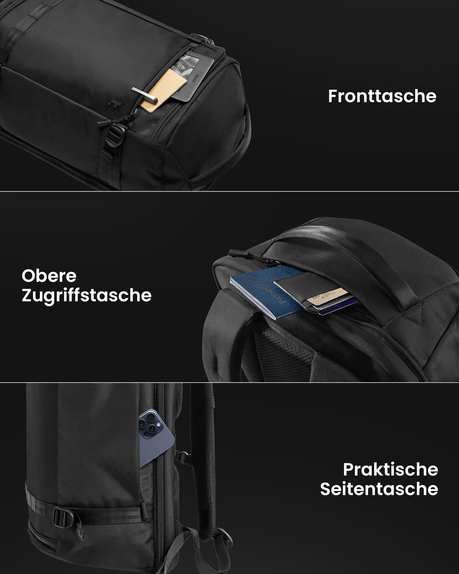 tomtoc 38L Reiserucksack, TSA Freundlich Handgepäck Rucksack Travel Backpack für 15,6-17,3 Zoll Laptop, Flug Genehmigt Rucksack Wasserdicht Reiserucksack Handgepäck Flugzeug für Reise Weekender Trip