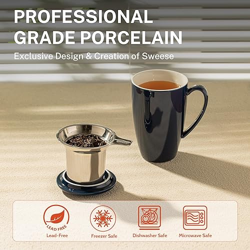Miniatura 3 de Sweese Taza de té de porcelana con infusor y tapa, 15 onzas