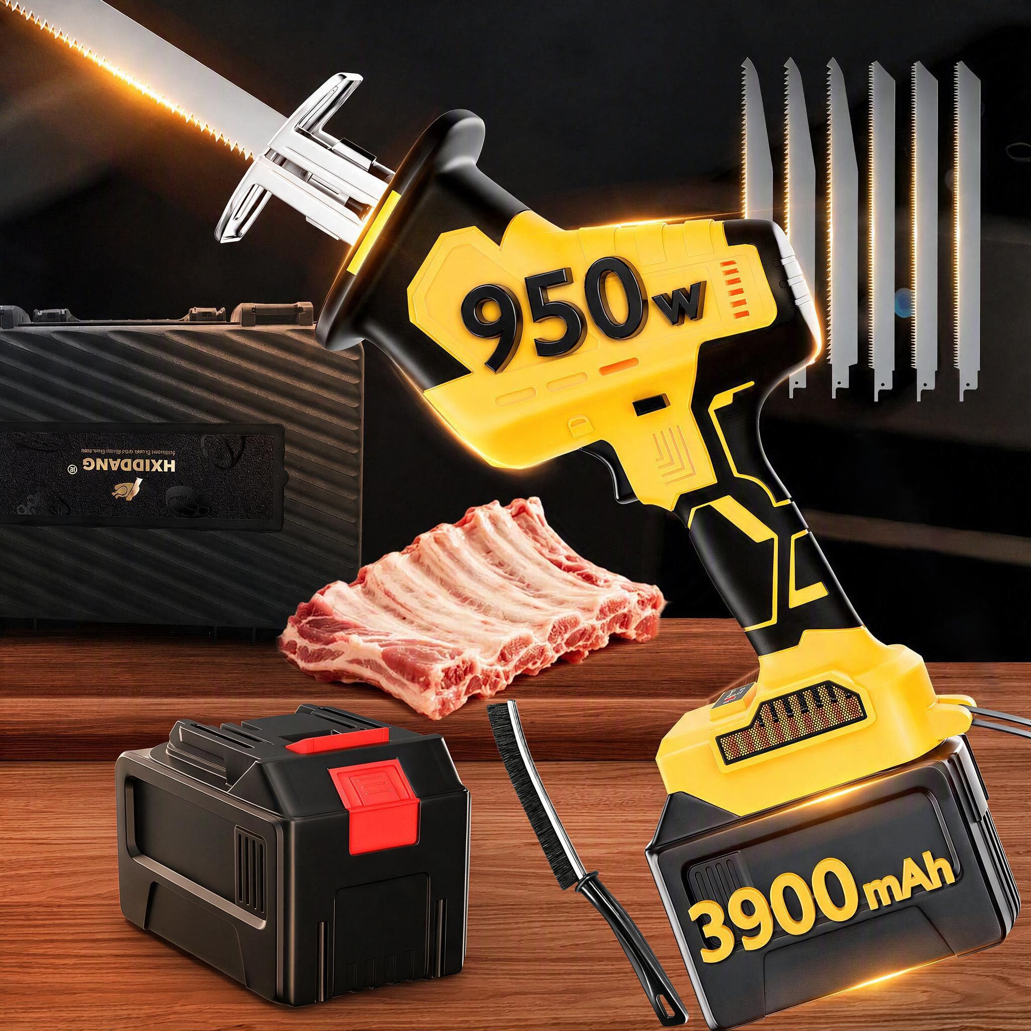 950W Brushless Motor Electric Meat and Bone Saw w/ 3900mAh Battery+6Blades